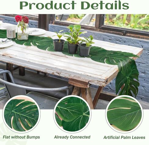 AerWo 6Pcs Artificial Palm Leaves Green Table Runner, Summer Tropical Leaf Table Runners 72 inches Long for Wedding Moana Jungle Safari Tropical Hawaiian Luau Party Decorations in Saudi Arabia