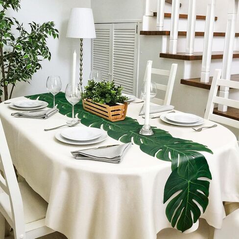 AerWo 6Pcs Artificial Palm Leaves Green Table Runner, Summer Tropical Leaf Table Runners 72 inches Long for Wedding Moana Jungle Safari Tropical Hawaiian Luau Party Decorations in Saudi Arabia