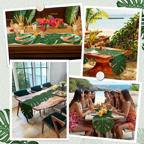 AerWo 6Pcs Artificial Palm Leaves Green Table Runner, Summer Tropical Leaf Table Runners 72 inches Long for Wedding Moana Jungle Safari Tropical Hawaiian Luau Party Decorations in Saudi Arabia
