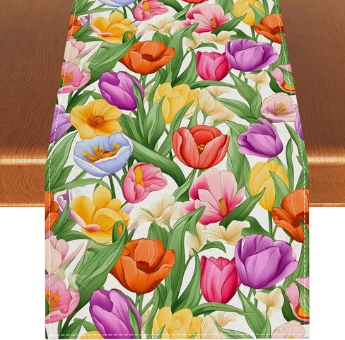 Watercolor Tulip Spring Table Runner,Seasonal Summer Easter Decorations and Supplies for Home Kitchen Dining Room Table-13×72'' in Saudi Arabia