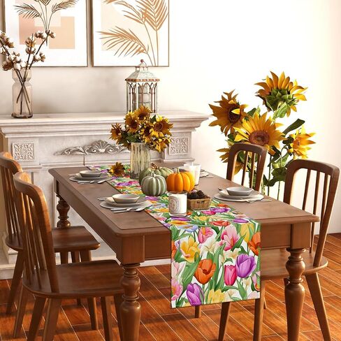 Watercolor Tulip Spring Table Runner,Seasonal Summer Easter Decorations and Supplies for Home Kitchen Dining Room Table-13×72'' in Saudi Arabia