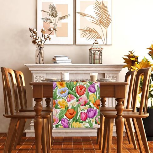 Watercolor Tulip Spring Table Runner,Seasonal Summer Easter Decorations and Supplies for Home Kitchen Dining Room Table-13×72'' in Saudi Arabia