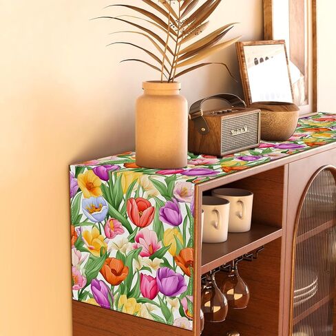 Watercolor Tulip Spring Table Runner,Seasonal Summer Easter Decorations and Supplies for Home Kitchen Dining Room Table-13×72'' in Saudi Arabia