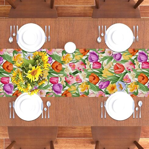 Watercolor Tulip Spring Table Runner,Seasonal Summer Easter Decorations and Supplies for Home Kitchen Dining Room Table-13×72'' in Saudi Arabia