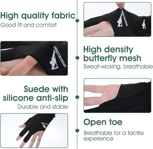 Billiard Pool Gloves for Left Hand 3 Finger, Anti-Slip and Sweat-Proof Pool Glove Left Hand, Durable Double Stitching, Adjustable Popular Snooker Cue Sport Glove, One Sizes for Men & Women in Saudi Arabia