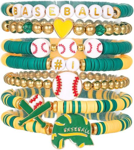 XAM 7Pcs Colorful Multi-layered Baseball Beaded Bracelet for Women Handmade Polymer Clay Baseball Bracelet Game Day Accessories Sports Fans Jewelry in Saudi Arabia