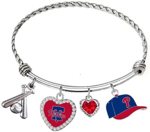 Baseball Charm Bangle Bracelet with 4 Unique Charms in Kuwait
