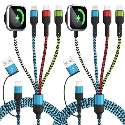Christmas Gifts - USB A/C 4 in 2 Multi Charging Cable for Apple Watch Charger/Type C Charger/Lightning,Travel Chargers for Multiple Devices, Portable Designed for iWatch &iPhone 17-12 5FT in Saudi Arabia