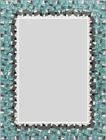 Mosaic Mirror - Handcrafted Wall Art, Sea-Blue, Turquoise & White Mosaic, 32" x 24" Rectangular in Saudi Arabia