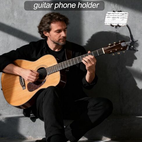 Guitar Phone Holder Mount, 360-Degree Rotatable Cell Mobile Smartphone Stand Clamp for Guitar, Bass & Ukulele Players - for Sheet Music, Live Streaming & Video Recording as Musicians Accessories in Saudi Arabia