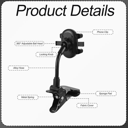 Guitar Phone Holder Mount, 360-Degree Rotatable Cell Mobile Smartphone Stand Clamp for Guitar, Bass & Ukulele Players - for Sheet Music, Live Streaming & Video Recording as Musicians Accessories in Saudi Arabia