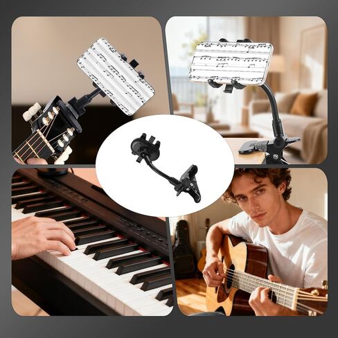 Guitar Phone Holder Mount, 360-Degree Rotatable Cell Mobile Smartphone Stand Clamp for Guitar, Bass & Ukulele Players - for Sheet Music, Live Streaming & Video Recording as Musicians Accessories in Saudi Arabia