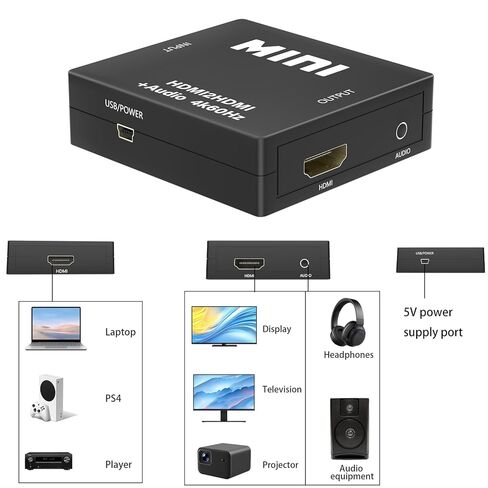محول مستخرج الصوت HDMI 4K 60 هرتز، HDMI إلى 3.5 مم AUX محول الصوت لجهاز PS5، صندوق التلفزيون، الكمبيوتر الشخصي، PS3/4، مشغل Blu-ray/DVD/HD، جهاز العرض، نظام الصوت، Xbox in Kuwait