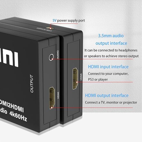 محول مستخرج الصوت HDMI 4K 60 هرتز، HDMI إلى 3.5 مم AUX محول الصوت لجهاز PS5، صندوق التلفزيون، الكمبيوتر الشخصي، PS3/4، مشغل Blu-ray/DVD/HD، جهاز العرض، نظام الصوت، Xbox in Kuwait