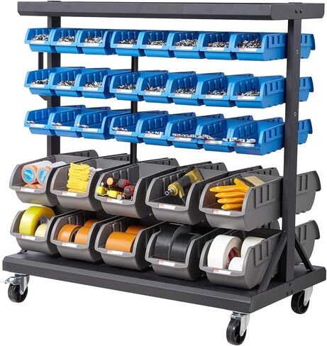 VEVOR 7-Tier Double-Sided Rolling Bin Storage Rack, 94 Plastic Bins, Dual-Sided Parts Organizer with Wheels, Mobile Tool Organizer for Garage, Warehouse, Office, Restaurant, Classroom, Kitchen in Saudi Arabia