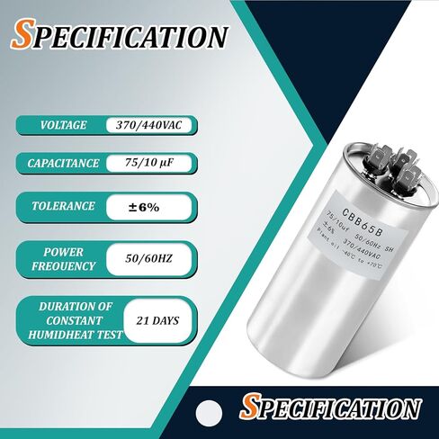 75/10 فائق التوهج 75+10 MFD 370/440VAC مكثف مستدير لبدء التشغيل المزدوج CBB65B مكثفات لمضخة حرارة محرك مروحة مكيف الهواء أو بداية مستقرة للمكثف in Kuwait