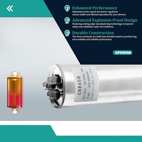 75/10 فائق التوهج 75+10 MFD 370/440VAC مكثف مستدير لبدء التشغيل المزدوج CBB65B مكثفات لمضخة حرارة محرك مروحة مكيف الهواء أو بداية مستقرة للمكثف in Kuwait