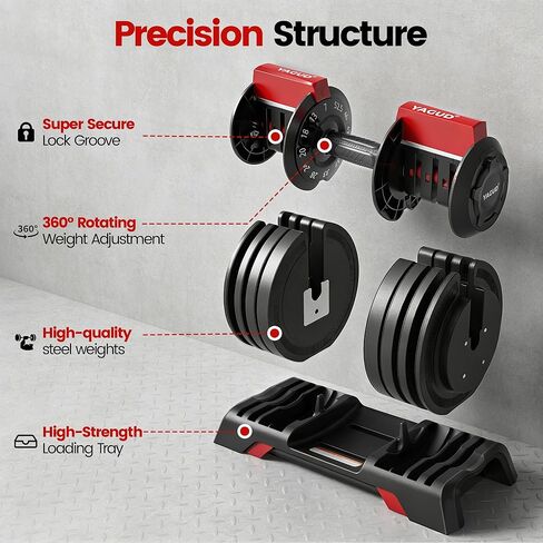 مجموعة دمبل قابلة للتعديل من Yagud مكونة من 2 دمبل بوزن 52.5 رطل، دوران يدوي واحد، نظام قفل أمان، مقبض محكم مضاد للانزلاق، مجموعة دمبل موفرة للمساحة لصالة الألعاب الرياضية المنزلية لكامل الجسم in Kuwait