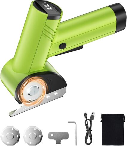 مقص كهربائي لاسلكي، قاطع ورق مقوى عالي السرعة 320 دورة في الدقيقة مع بطارية طويلة الأمد بقدرة 3000 مللي أمبير في الساعة، أداة قطع دوارة ذات 4 سرعات مع شاشة LED وشفرتين SKS للصندوق والنسيج والحرف الجلدية in Kuwait