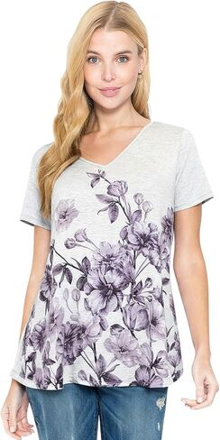 بلوزة LEEBE للسيدات والمقاسات الكبيرة بأكمام قصيرة مطبوعة متأرجحة (Small-5X) in Kuwait