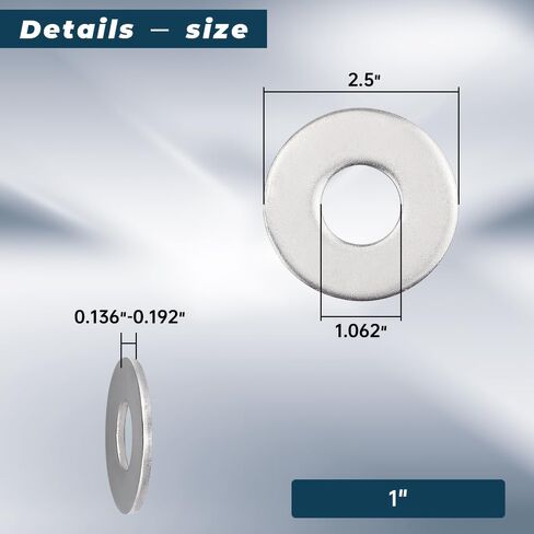 Glvaner 1" Stainless Flat Washers, 1.062" ID x 2.5" OD USS Type, 18-8 (304) Stainless Steel Metal Washers for 1" Screws and Bolts, 6 pcs in Saudi Arabia
