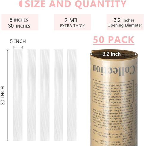 50 PCS Poly Bags 5x30" Poster Bags, Fit for 3 inches Tube, for 18-24 Inches Poster, Art Prints, Maps, Blueprint in Saudi Arabia