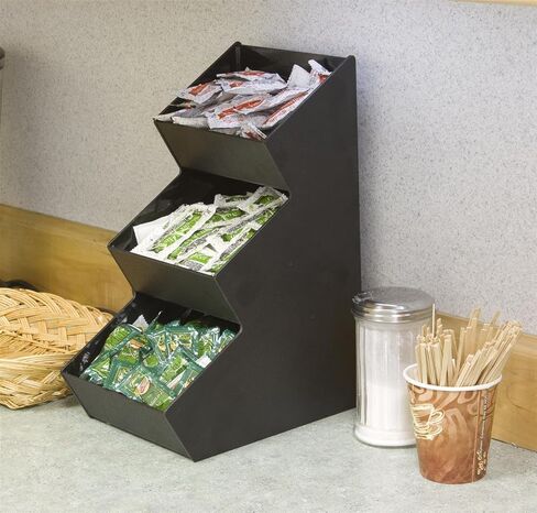 Displays2go Countertop Organizer with 3 Pockets for Condiments 3-Tiered, Space Saving Design with Open Pockets, Easy to Clean Black Acrylic in Saudi Arabia