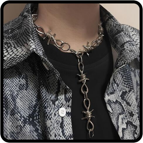 قلادة سلك شائكة للرجال نساء بانك بانك قلادة باربور قلادة معدنية سلك شائكة قلادة قلادة الهيب هوب شوكة الأسلاك الشوكة قلادة قلادة هدية مجوهرات الشرير in Kuwait