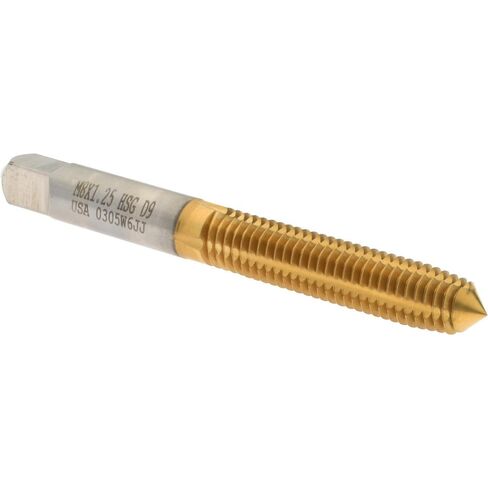 Hertel Thread Forming Tap, M8x1.25 Metric, Plug Chamfer, High-Speed Steel, Titanium Nitride Finish, 1-1/8" Thread Length, 2-23/32" OAL, D9 Thread Limit, Part #010458AS25 in Saudi Arabia