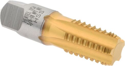 حنفية أنبوب Hertel، 3/8-18 NPT، 5 مزامير، مطلية بالقصدير، فولاذ عالي السرعة، خيط متقطع، خطاف عادي in Saudi Arabia