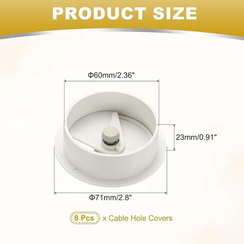 M METERXITY 8-Pack Cable Hole Cover, 2.8 Inch ABS Desk Cable Wire Cord Grommet Hole Cover for Home/Office Desktop Wire Organizer [White] in Saudi Arabia