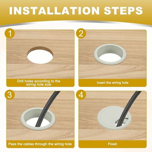 M METERXITY 8-Pack Cable Hole Cover, 2.8 Inch ABS Desk Cable Wire Cord Grommet Hole Cover for Home/Office Desktop Wire Organizer [White] in Saudi Arabia