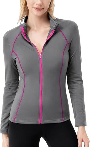 Women's Lightweight Fleece Lined Athletic Jacket, Soft Thermal Running Workout Zip Up Tops for Cold Weather in Saudi Arabia