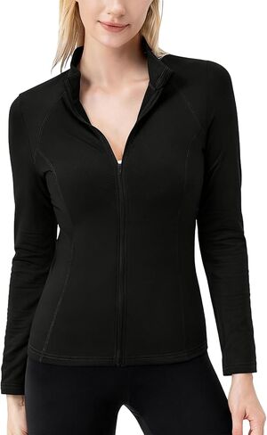 Women's Lightweight Fleece Lined Athletic Jacket, Soft Thermal Running Workout Zip Up Tops for Cold Weather in Saudi Arabia