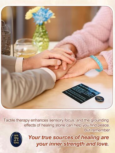 Soulchen 16 Sets Thumb Worry Stones for Anxiety Stress Relief Items Chakra Stones One Day at a Time Bracelet Meditation Reiki Spiritual Gift for Women Men Cancer Addiction Recovery Sobriety in Saudi Arabia