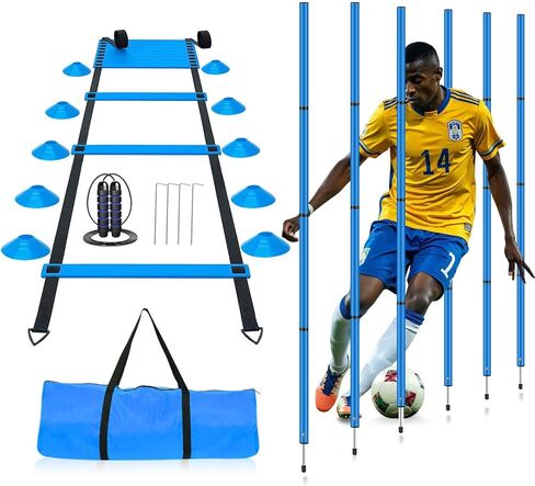 Soccer Agility Training Equipment, Includes 20ft Agility Ladder, 6 Adjustable Agility Poles, 10 Disc Cones, Jump Rope-Speed Training Set for Soccer Football Basketball Athletes in Saudi Arabia
