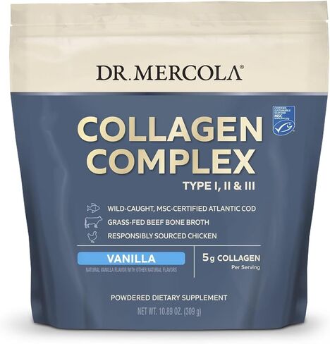 Dr. Mercola Collagen Complex Powder - Supports Skin Elasticity & Tissue Health - Multi-Source Collagen Types I, II & III - Non-GMO, Gluten-Free & Soy-Free- 10.89 oz (30 Servings) - Chocolate in Saudi Arabia