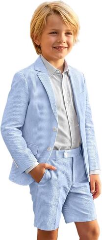 Seersucker Suits Short for Boys Wedding Outfit Suit Suit Suit Sit Sits and Jackets in Saudi Arabia