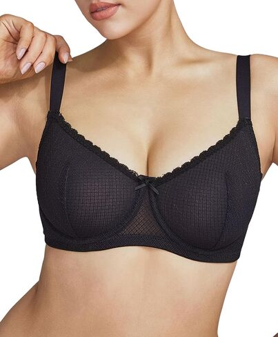 Women's Mesh Bra Sexy Sheer Lace Unlined Underwire Support Plus Size See Through Bras 34C-42DDD in Kuwait