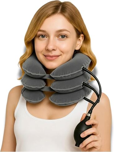 Inflatable Neck Stretcher for Neck Pain Relief, Cervical Traction Device with Hand Pump, 3-Layer Adjustable Neck Decompression Collar for Pinched Nerve, Stiff Neck & Tech Neck Support in Kuwait