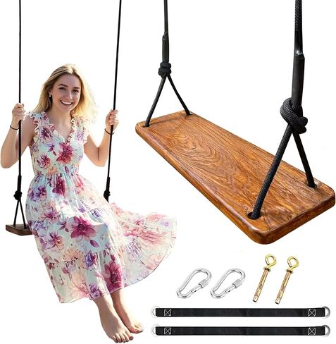 Wooden Swing, 24"x 8"x 1.2,500lbs,Wooden Tree Swing Adjustable Hemp Rope & Extension Tree Straps 100 inch in Saudi Arabia