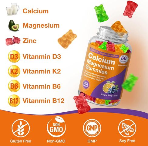 Calcium Citrate with Vitamin D3, K2, 1200mg Calcium Gummies with Magnesium Zinc, Extra Absorption Calcium Supplements for Women & Men Bone, Muscle & Immune Support, Fruit Flavor 120 Chewable Gummies in Kuwait