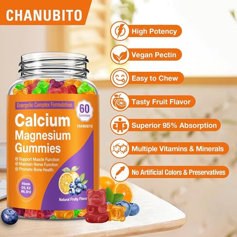 Calcium Citrate with Vitamin D3, K2, 1200mg Calcium Gummies with Magnesium Zinc, Extra Absorption Calcium Supplements for Women & Men Bone, Muscle & Immune Support, Fruit Flavor 120 Chewable Gummies in Kuwait