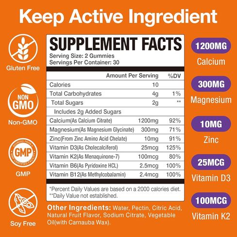 Calcium Citrate with Vitamin D3, K2, 1200mg Calcium Gummies with Magnesium Zinc, Extra Absorption Calcium Supplements for Women & Men Bone, Muscle & Immune Support, Fruit Flavor 120 Chewable Gummies in Kuwait
