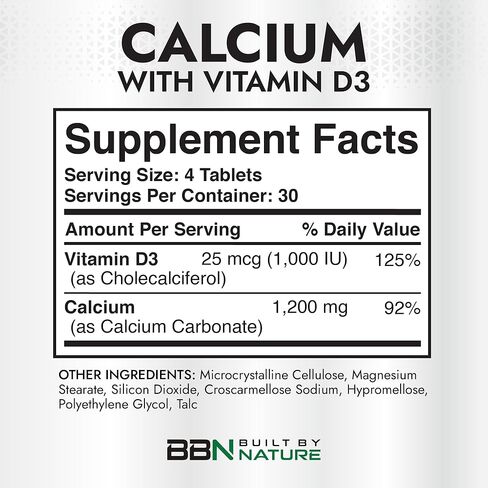 Built By Nature Calcium Supplement for Women – Calcium 1200mg with Vitamin D3 – Bone & Immune Support – Easier to Swallow Calcium Supplements with Vitamin D – 120 Tablets in Saudi Arabia