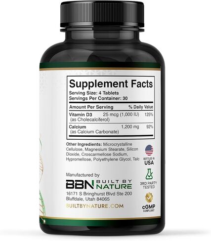 Built By Nature Calcium Supplement for Women – Calcium 1200mg with Vitamin D3 – Bone & Immune Support – Easier to Swallow Calcium Supplements with Vitamin D – 120 Tablets in Saudi Arabia