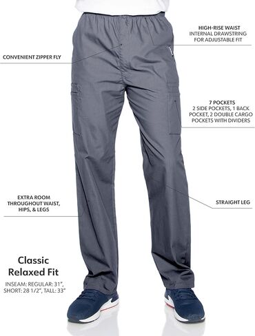 Landau Essentials Relaxed Fit 7-Pocket Elastic Cargo Scrub Pants for Men 8555 Steel Grey in Saudi Arabia