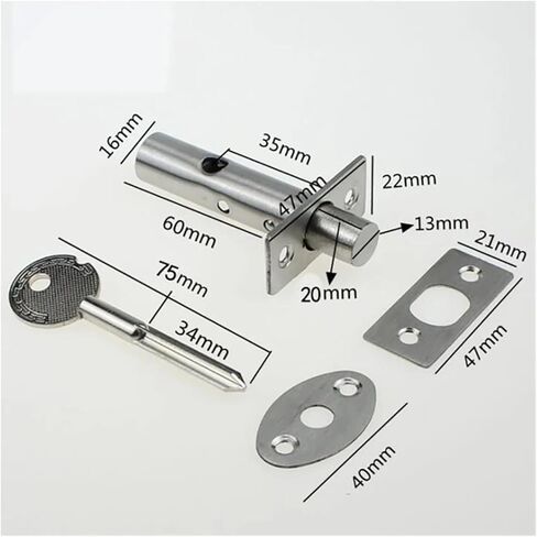 أقفال باب الخصوصية من الفولاذ المقاوم للصدأ مقاس 16 × 60 سم، قفل نقر أسطواني بمفتاح، مجموعة قفل خصوصية منزلية للأبواب الداخلية، باب مقاوم للحريق in Kuwait