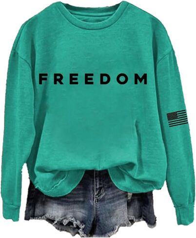 Women Freedom Shirt Crewneck Sweatshirt USA Freedom America Flag Graphic Tops Long Sleeve in Saudi Arabia