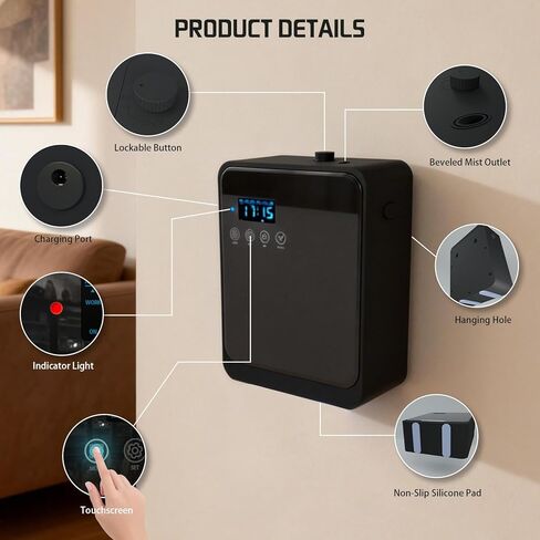 Waterless Essential Oil Diffuser 2000 Sq Ft, Cold Air Oil Scent Diffusers with Timer 250ml, Bluetooth App Control Aromatherapy Diffuser Machine for Home, Office, Hotel (Black) in Kuwait